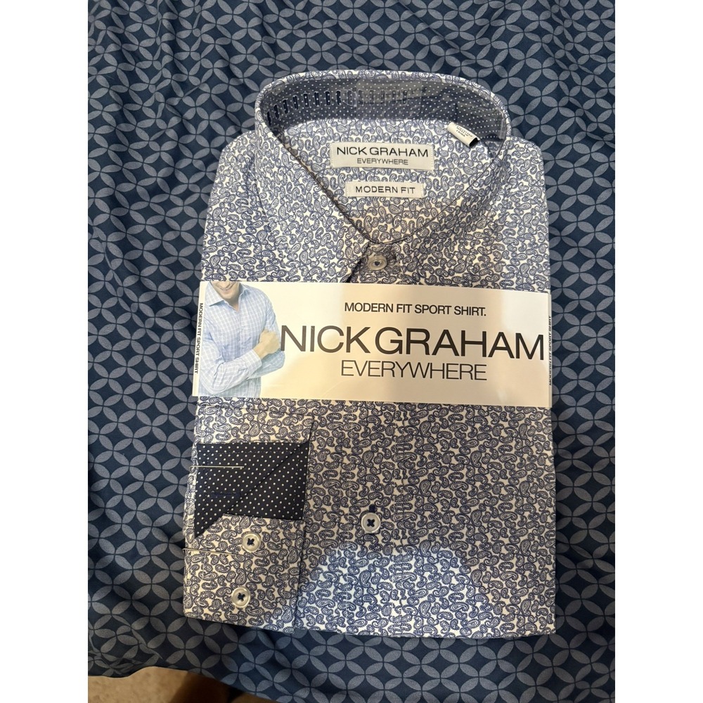Nick Graham Every Where Shirt Size M NWT Blue Modern Fit